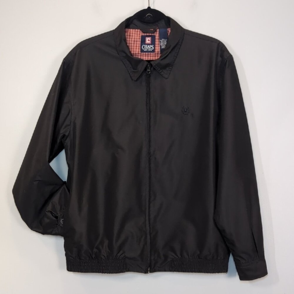 💠Chaps Harrington Jacket Black Full Zip Plaid Lined Mens Medium Lightweight - Picture 12 of 12